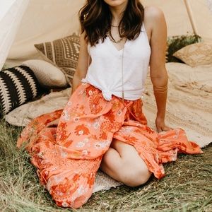 Pink/Orange Floral Floor length Skirt